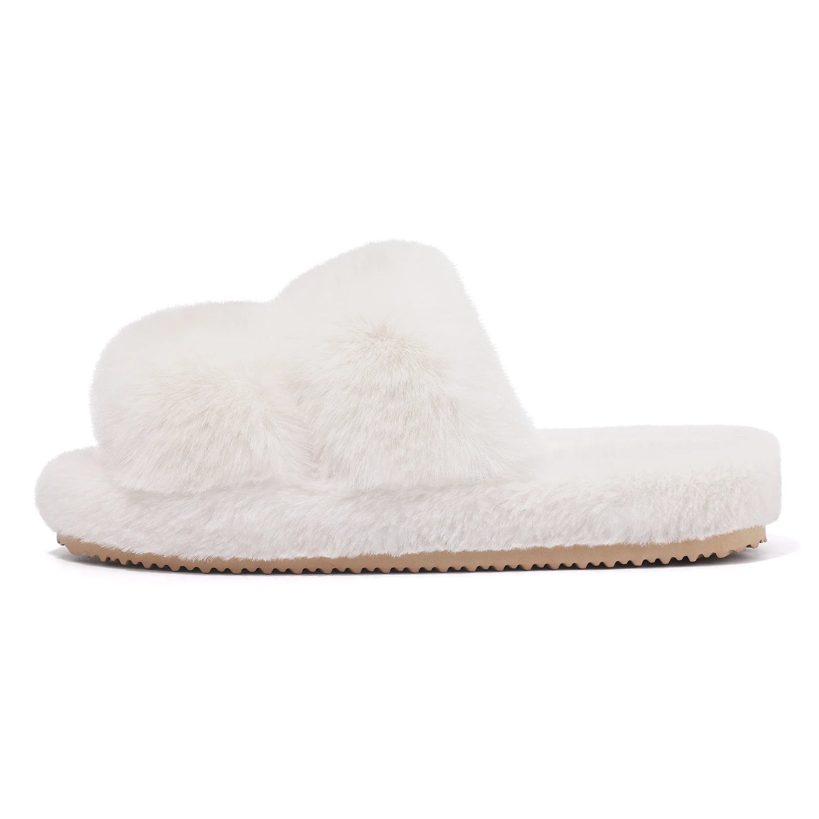 Women's Winter Warm Fluffy Platform Slippers Plush Open Toe Footwear Flat Slides Suitable For Indoor Use Ladies' Shoes