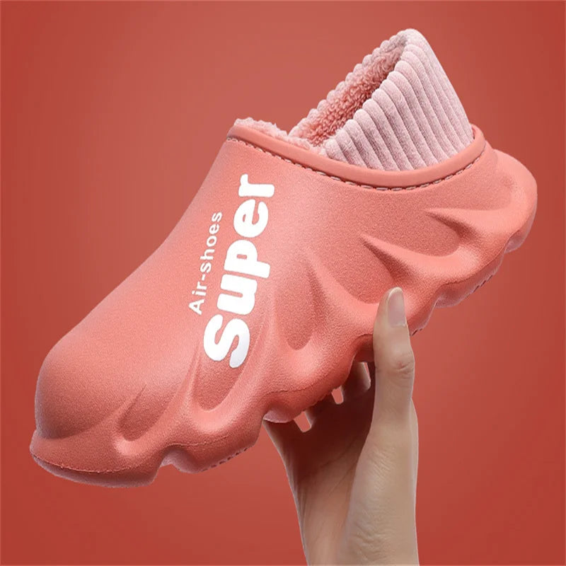 Unisex Winter Warm Cotton Slippers Indoor and Outdoor Waterproof Walking Shoes Fluffy Non-Slip Sandals For Women & Men