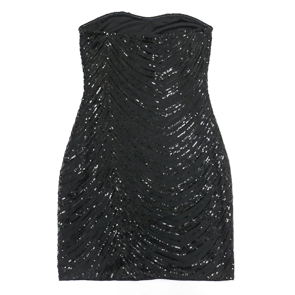 Women's Sexy Solid Color Sequin Decor Sleeveless Backless Bandeau Party Dress