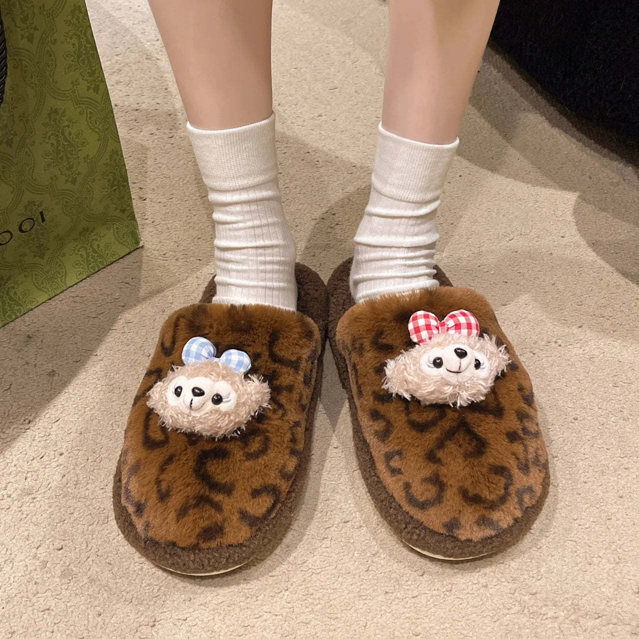 Kids' Slippers House Shoes Cartoon Little Red Mouse Open Toe Winter Shoes Warm Anti-Slip Shoes For Girls Size 36-41