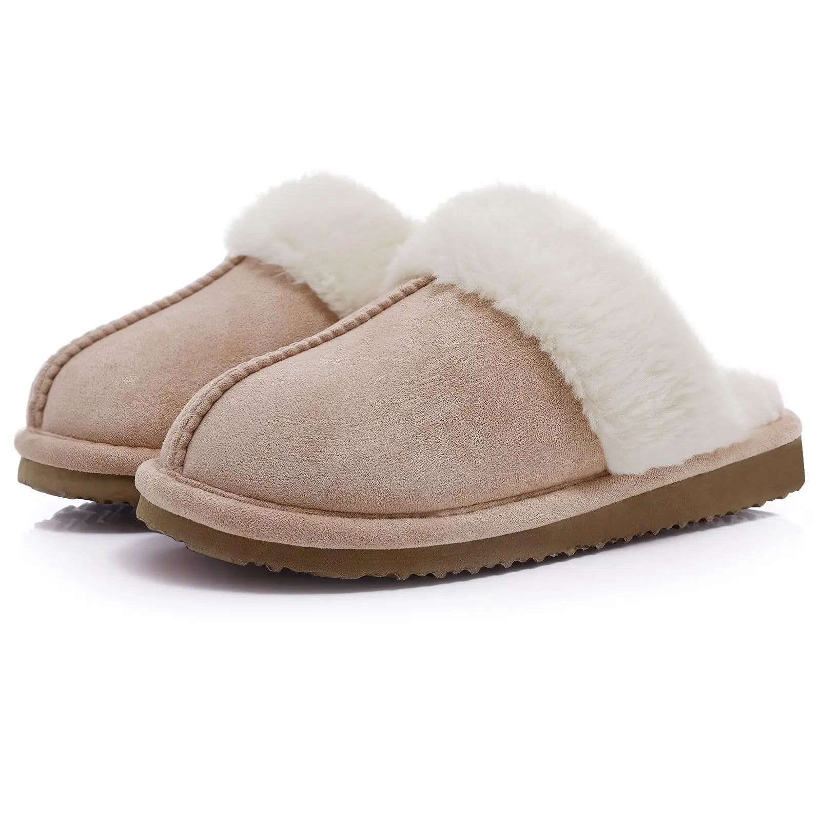Unisex Fuzzy House Winter Slippers Fashion Fur Collar Suede With Fluffy Memory Foam Indoor Slides Plush Cotton Shoes For Men & Women