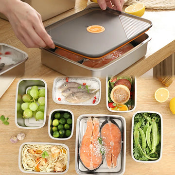 304 SS Airtight Leakproof Containers, BPA-Free - Fridge/Freezer/Microwave Safe, Stackable - Home/Kitchen Lunch Box Fruits/Meals
