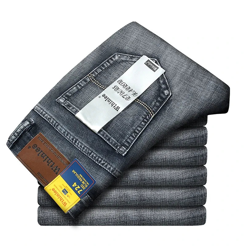 New Business Men's Jeans Casual Straight Stretch Fashion Classic Blue Black Work Denim Trousers Male Brand Clothing
