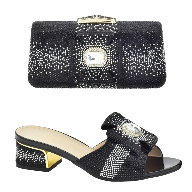 2025 Italian Shoes and Bags Matching Set with Rhinestone Bride Wedding Set African Party Shoes for Women