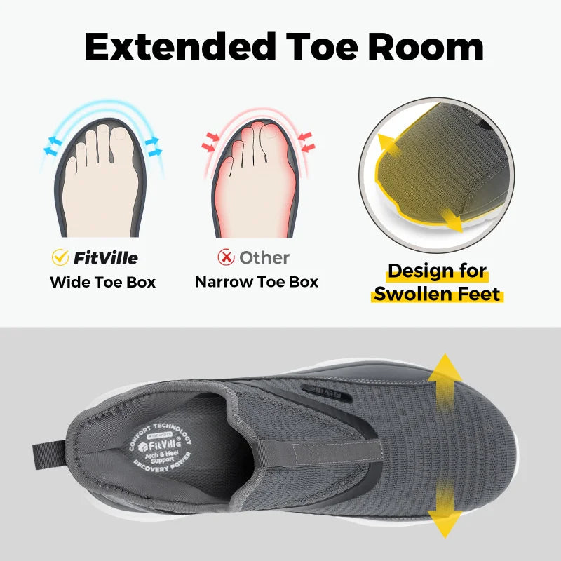FitVille Men’s Extra Wide Slip-On Walking Shoes – Lightweight High Rebound Comfort Trainers for Everyday Wear