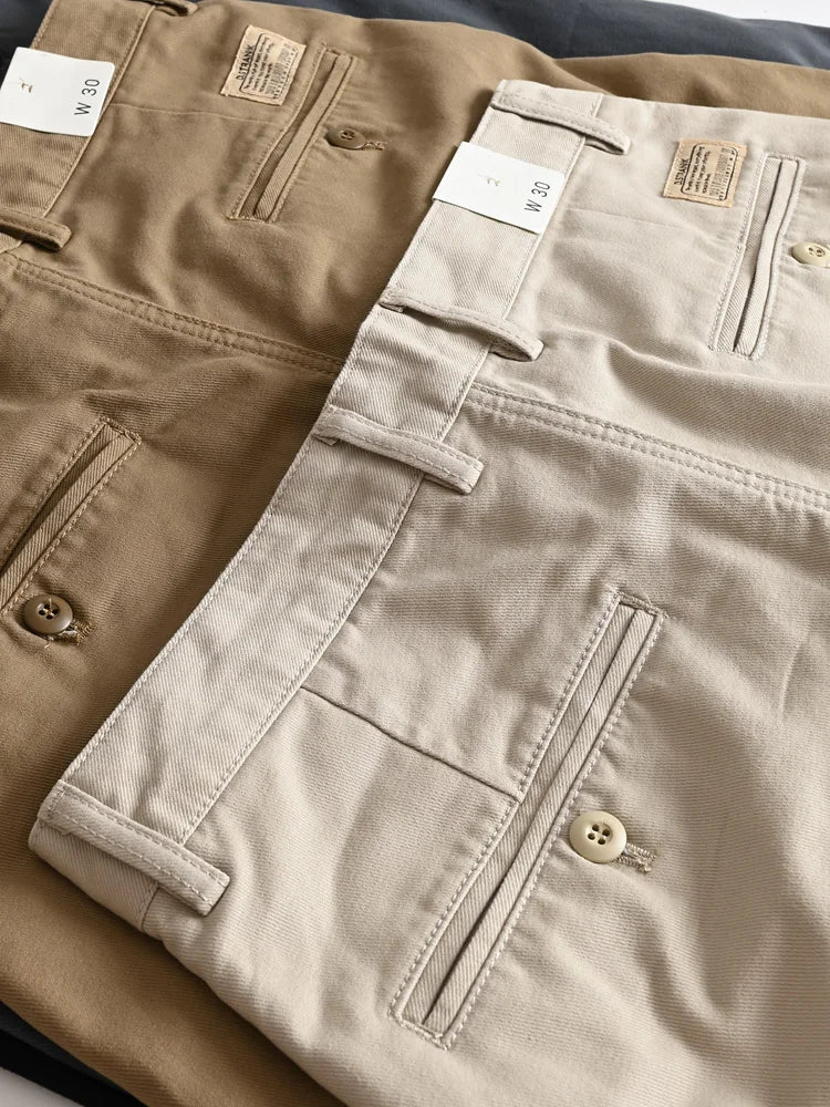 2025 Lente en herfst Nieuwe Amerikaanse retro geweven twill chino cargobroek Heren eenvoudige 100% katoenen gewassen casual rechte broek