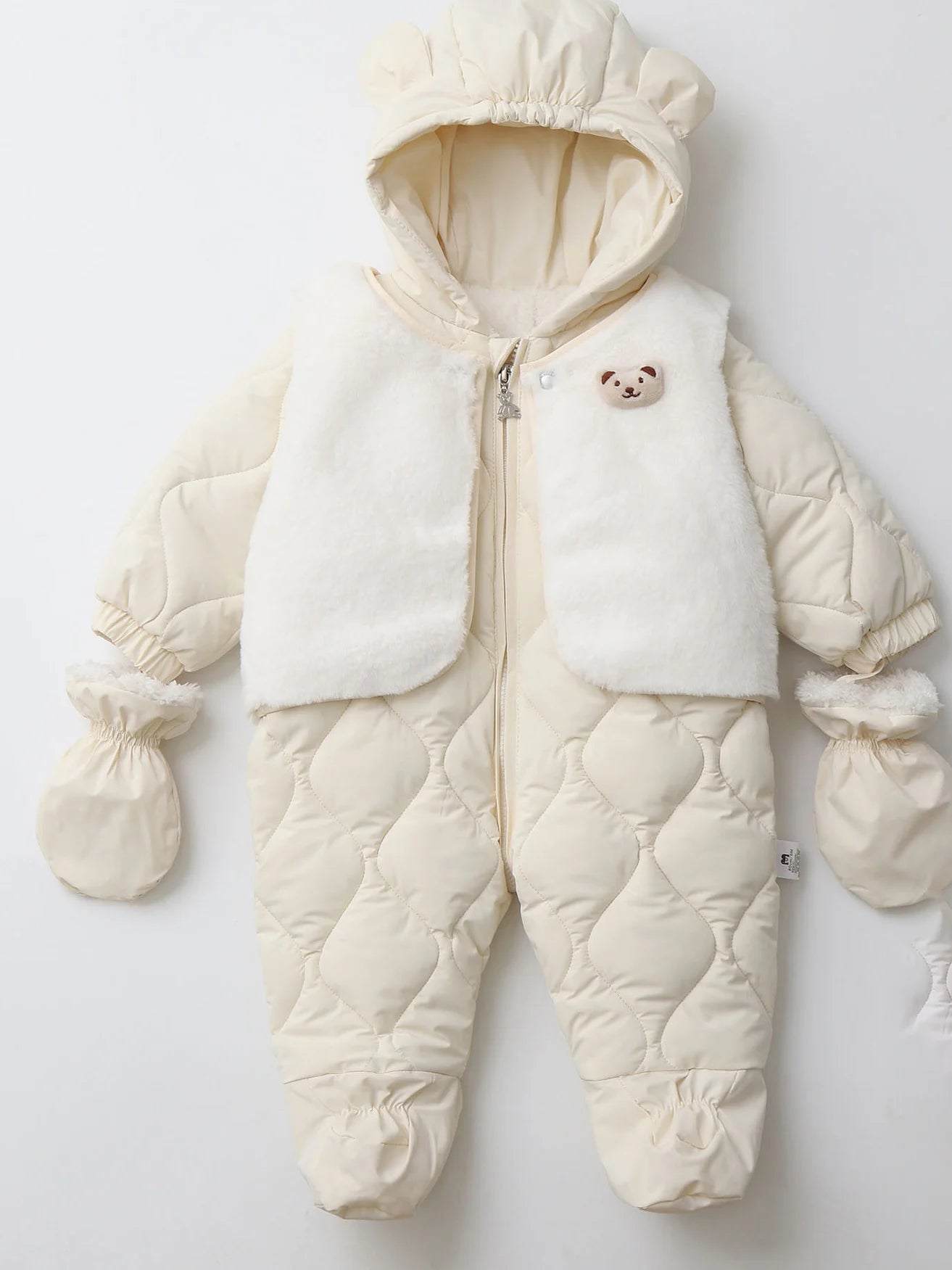 Baby's 2Pcs Winter Warm Clothes Thicken Fleece Rompers Jumpsuits Fur Lining Footie and Vest Snowsuit For Toddlers 0-2Y