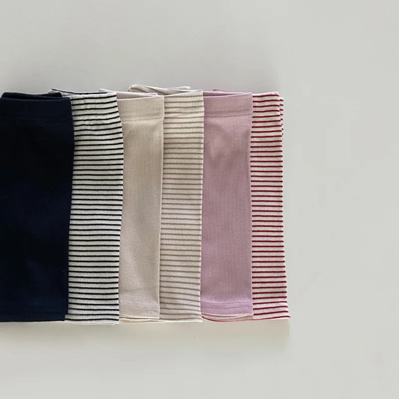 2025 Zomer Nieuwe Kinderen Katoenen Gestreepte Legging Baby Jongen Meisje Effen Elastische Shorts Peuter Veelzijdige Middelste Broek Kinderen Legging Unisex