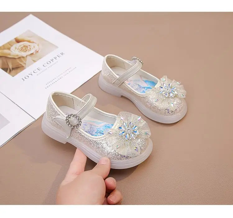 Disney Children High Heel Princess Elsa Party LED Light Shoes Summer Girls Sandals Baby Girls Crystal Blue Pink Shoes 23-34