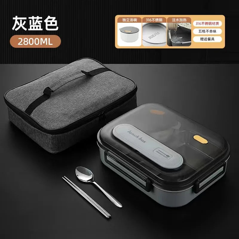 316 Stainless Steel FoodGrade Extra-Large Insulated Airtight Lunch Box - Microwave Safe Container for Office Workers & Students