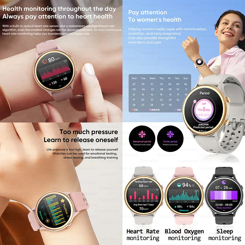 2025 Mini Smart Watch Dames 1,27-inch 360*360 AMOLED HD-scherm IP68 Waterdicht Hartslag Bloedzuurstof Smartwatch - Compatibel met HUAWEI IOS