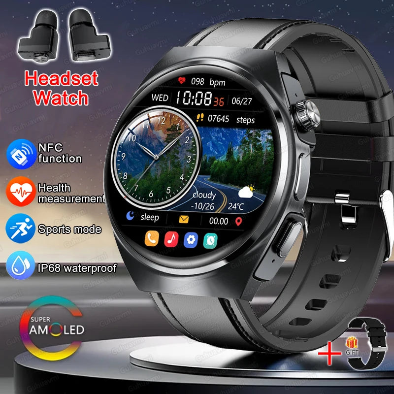 NFC Smart Watch Headset Two In One NFC Multiple Sports Track Health Monitor Sport Tracker Custom dial Watch - Compatible with HUAWEI, & Xiaomi IOS