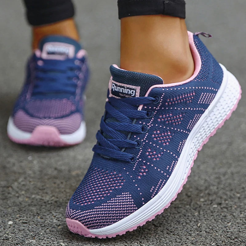 Women's Sneaker 2024 New Fashion Breathable Trainers Comfortable Sneakers Mesh Fabric Lace Up Women's Tennis Shoes For Women