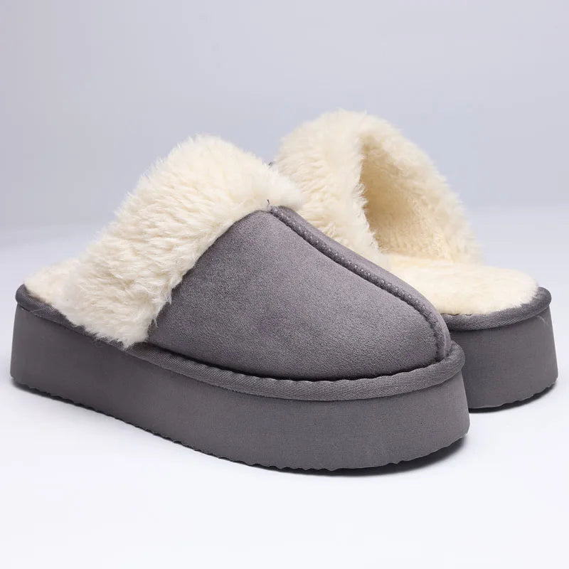 Women's Fluffy Plush Winter Shoes With Thick Sole Fuzzy Slides Suitable For Indoor and Outdoor Use With Anti-Slip Platform Fur Slippers
