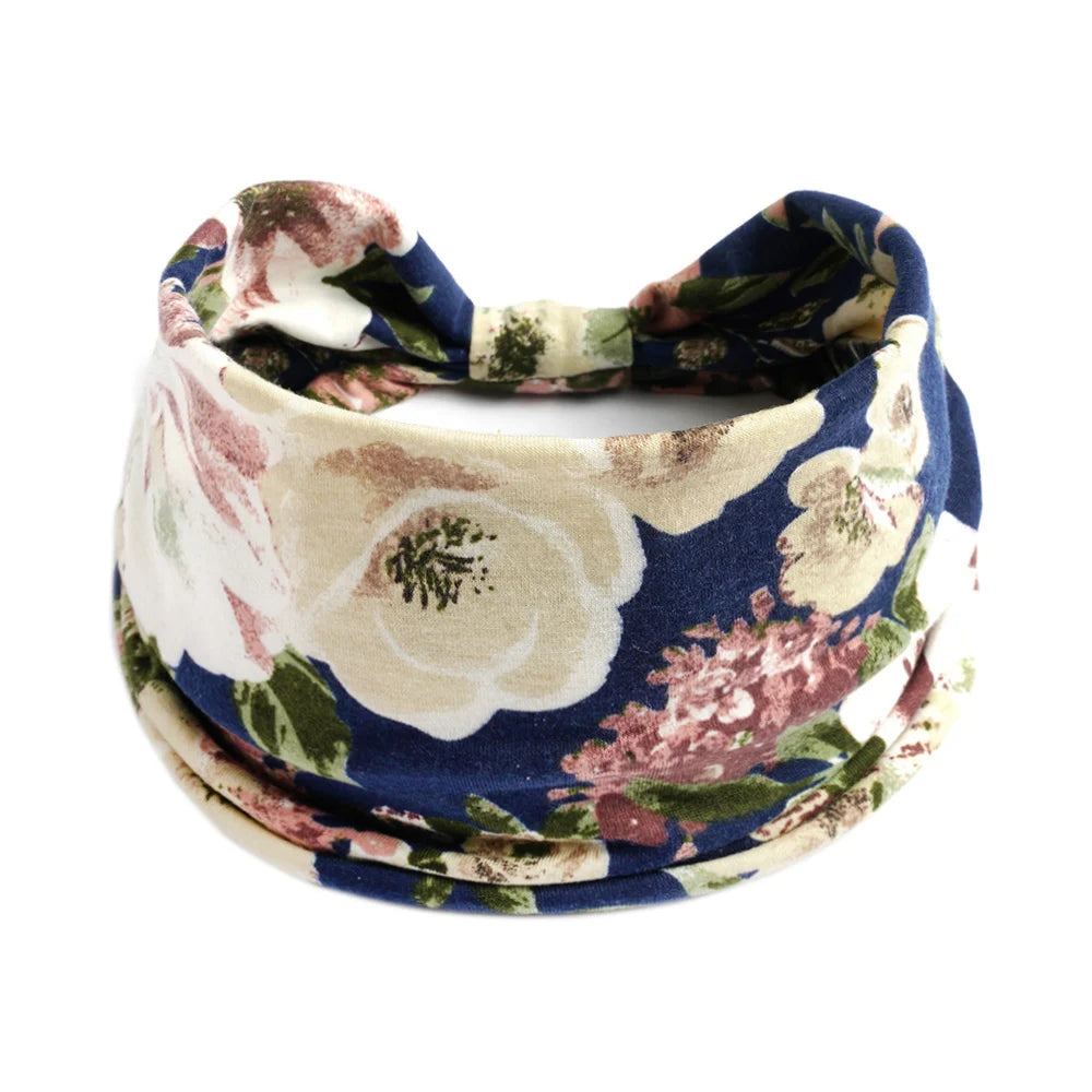 Bohol Headbands Women Wide Knotted Hairbands Elastic Turban Head Bands Non-Slip Floral Yoga Sports Sweatbands Workout Head Wraps