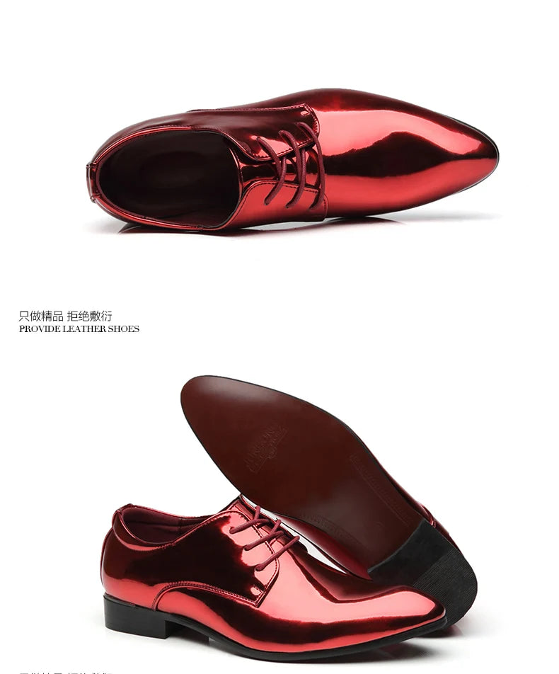 Italy Men Wedding Groom Formal Dress Evening Shoes Pointed Toe Male Gold Blue Red Party Oxfords Shoes