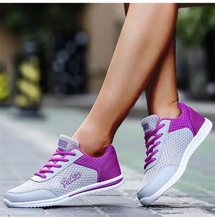 Breathable Sneakers For Women 2024 New Fashion Solid Color Soft Women Sneakers Mesh Fabric Lace Up Woman Shoes Female Footwear