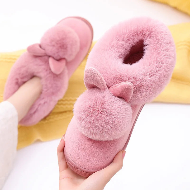 Women's Winter Warm House Fuzzy Slippers Couple Indoor Anti-Skid Plush Lined Bedroom Slides Fluffy Cotton Shoes For Ladies