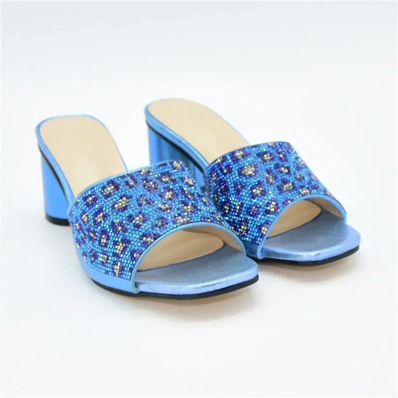Wedding T. Blue Colour Nigerian Shoe Italian High Heels Autumn Slipper for Wedding Elegant Crystal Women Pumps