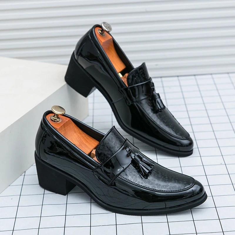 Height Increasing Male Formal Dress Shoes High Heel Men Popular Wedding Oxfords Black Silver Adult Leisure Casual Shoes