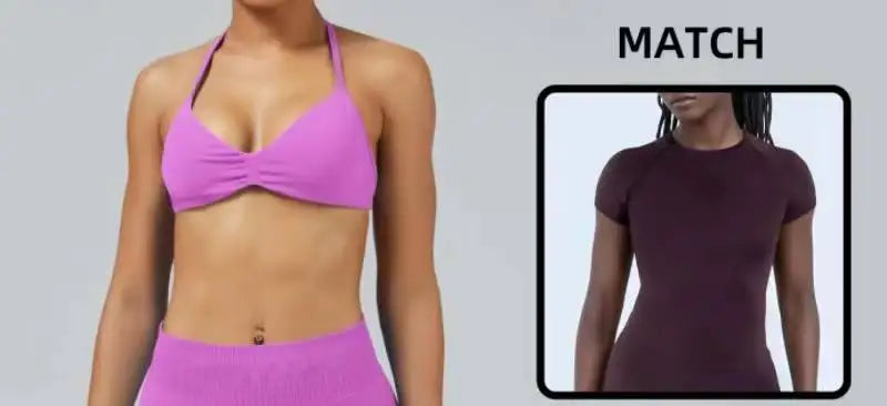 HISTELLO Women’s High Support Strappy Sports Bra – Seamless Push Up Gym & Yoga Workout Tank Top