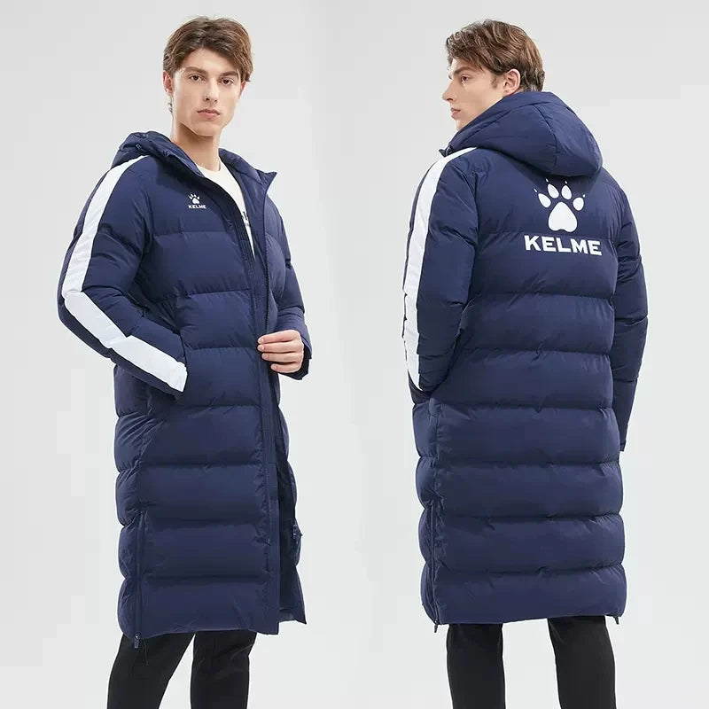Men's Winter Jacket Long Sports Training Hooded Coat Outwear Warm Silk Cotton Windproof Cotton Clothing