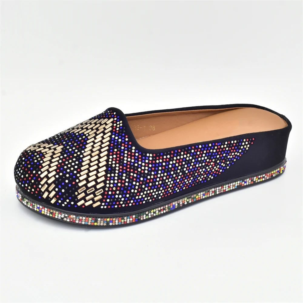 Bling Crystal Women Closed Toe Mules Half Close Slippers Thick Sole Light Weight Comfy Walking Shoes