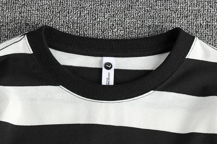 2024 Autumn New American Retro Long Sleeve O-neck Micro Chapter Striped T-shirt Men's Fashion 100% Cotton Washed Casual Tops