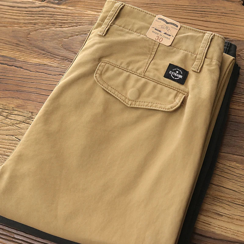 Spring Autumn New American Retro Twill Amekaji Chino Cargo Pants Men's Simple 100% Cotton Washed Straight Casual Trousers