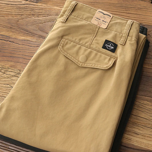 Spring Autumn New American Retro Twill Amekaji Chino Cargo Pants Men's Simple 100% Cotton Washed Straight Casual Trousers