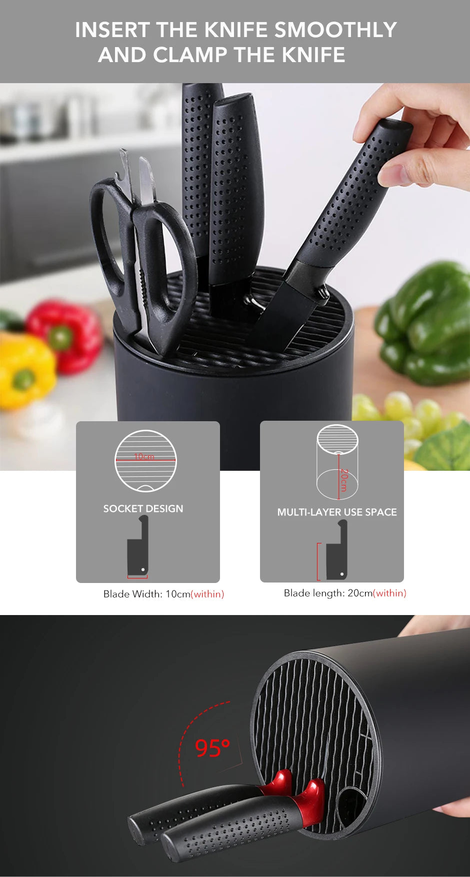 8,8 inch messenhouder voor keukenchefs, keramische messen, plastic messenblok, opslagtankhouder, keukenaccessoires