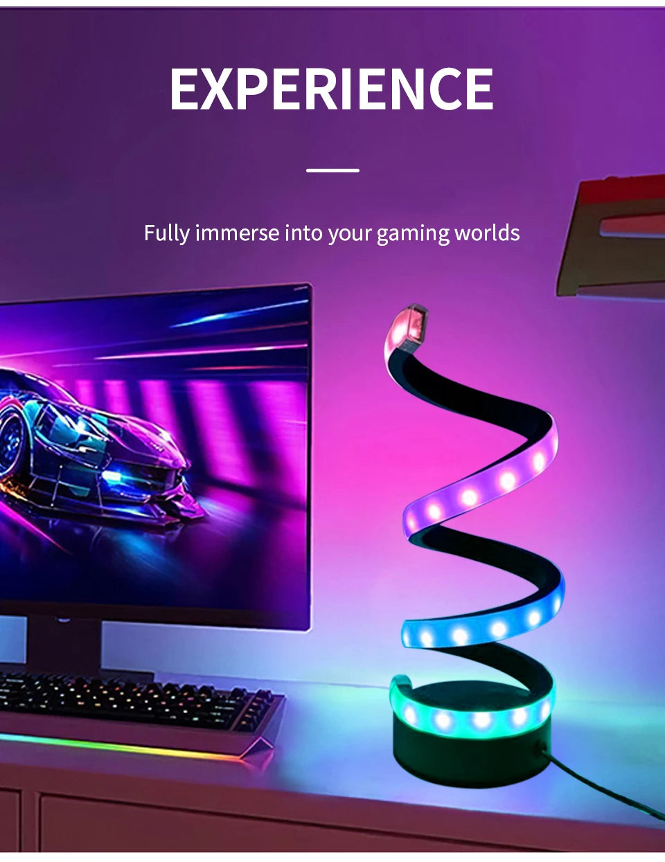Creative LED Desk Lamp Modern Spiral Table Lamp RGB Dimming Ambient Light Portable Bar Cafe Bedroom Living Room Decorate Lamp