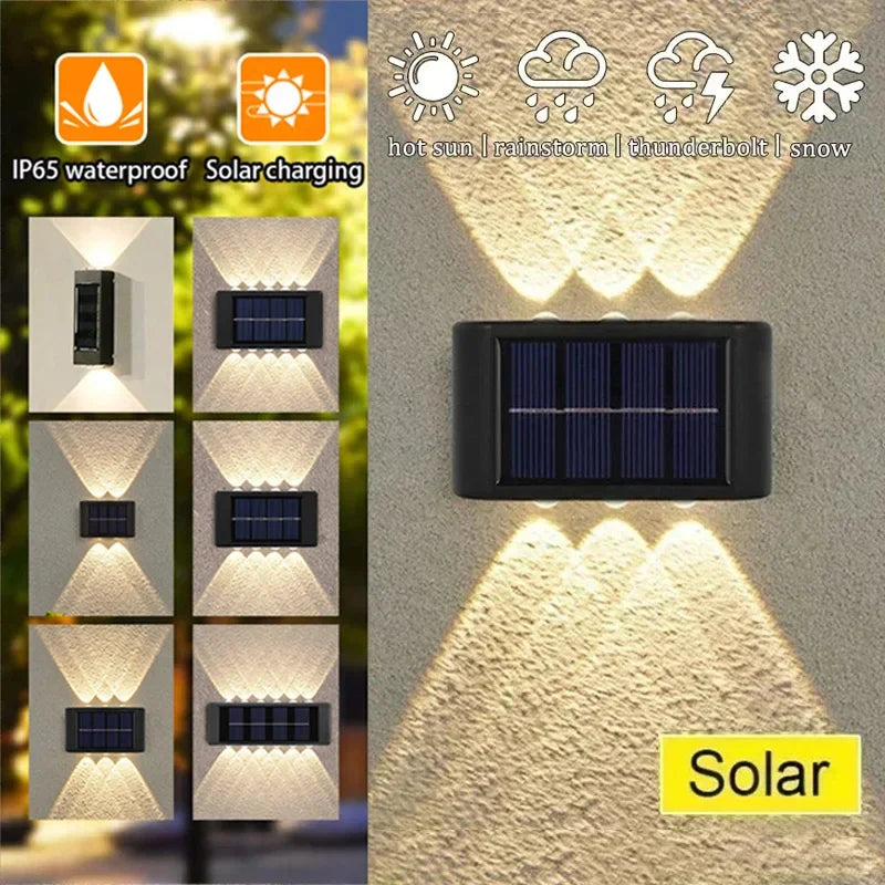 Buitenzonne-LED-wandlampen, waterdichte LED-zonnelamp, op- en neergaande lichtgevende verlichting voor tuin, balkon, tuin, straatdecoratielampen