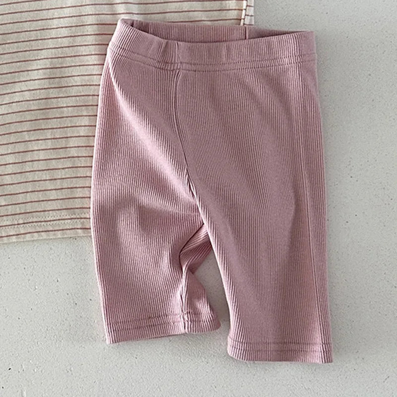 2025 Zomer Nieuwe Kinderen Katoenen Gestreepte Legging Baby Jongen Meisje Effen Elastische Shorts Peuter Veelzijdige Middelste Broek Kinderen Legging Unisex