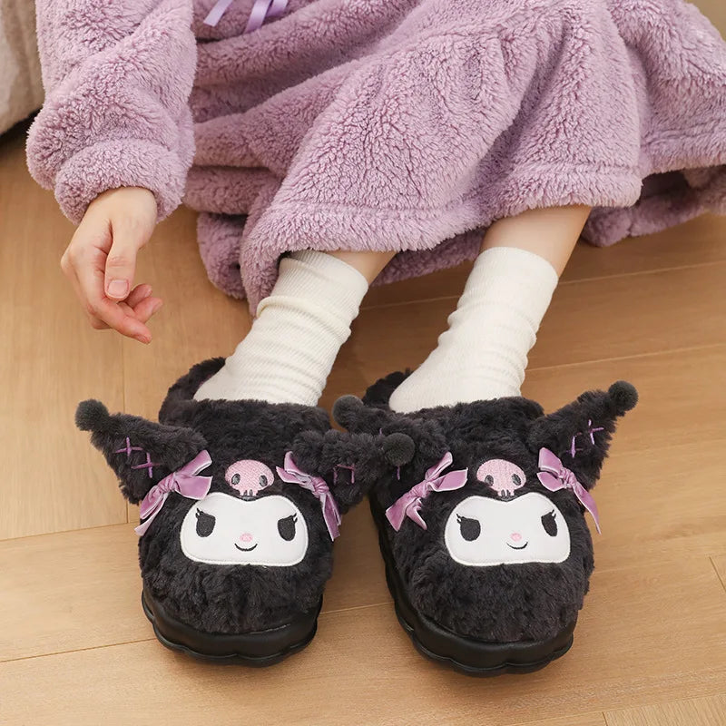 Kids' Slippers House Shoes Cartoon Kuromi Winter Shoes Warm Anti-Slip Soft Bottom Shoes For Girls Size 36-41