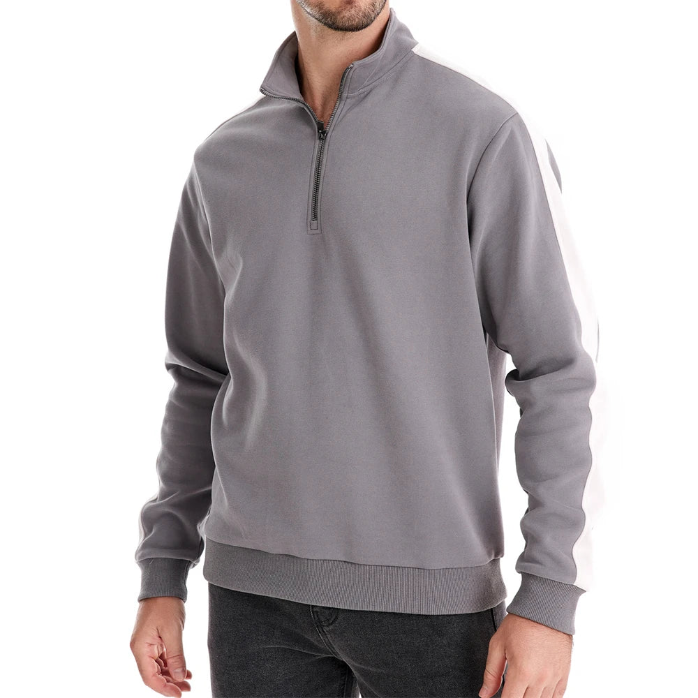 Men's Patchwork Quarter Zip Cotton-Blend Sweatshirts Lightweight Casual Sport Pullover Sweatshirt for Men