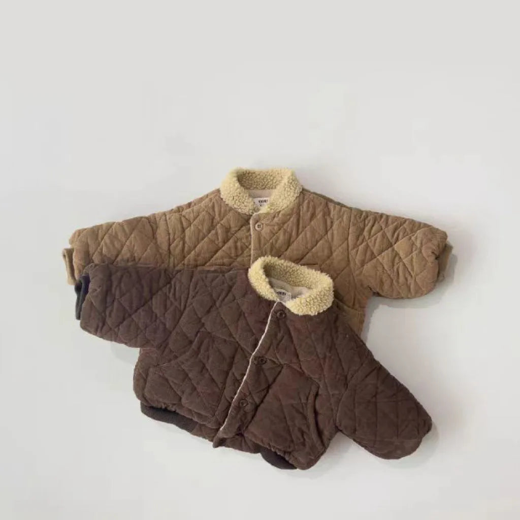 2025 Winter Nieuwe Baby Lange Mouw Warme Jas Plus Fluwelen Dikke Baby Jongen Gewatteerde Jas Meisjes Vintage Fleece Jas Kinderkleding 1-3Y