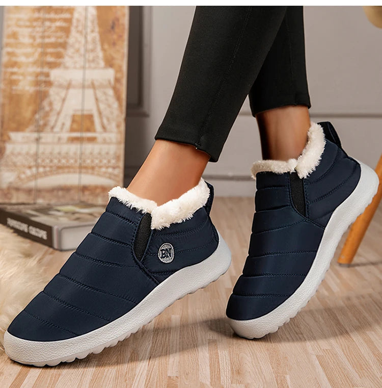 Winter Women Flats Warm Fur Black Ladies Shoes Round Toe Waterproof Shoes Sneakers Women Flat Zapatos De Mujer Shoes Woman