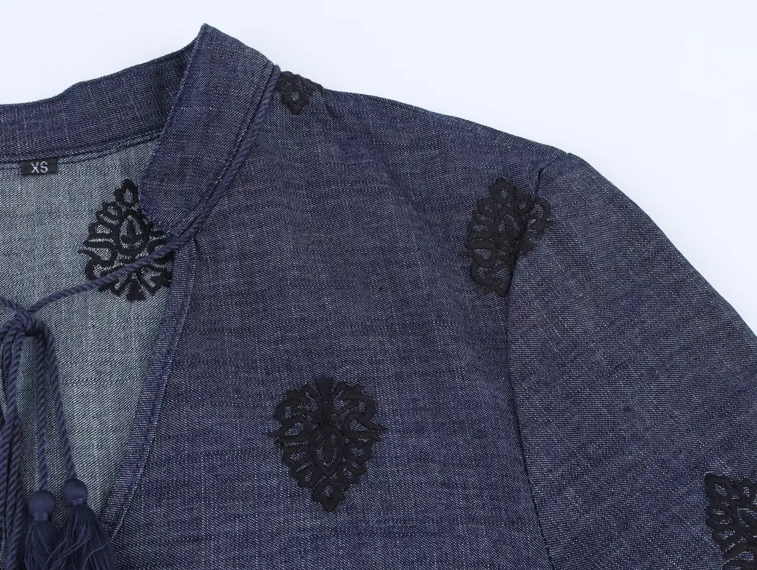 Vintage Women Long Sleeve V Neck Embroidered  Blouse Spring Summer 2025 Streetwear Tops Blusas Mujer