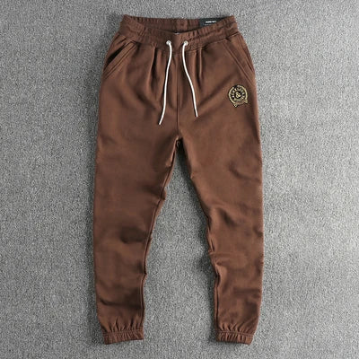 Herfst Amerikaanse Retro Terry Gebreide Borduurwerk Joggingbroek Heren Eenvoudige Elastische Taille Trekkoord Sport Casual Jeugd Losse Broek
