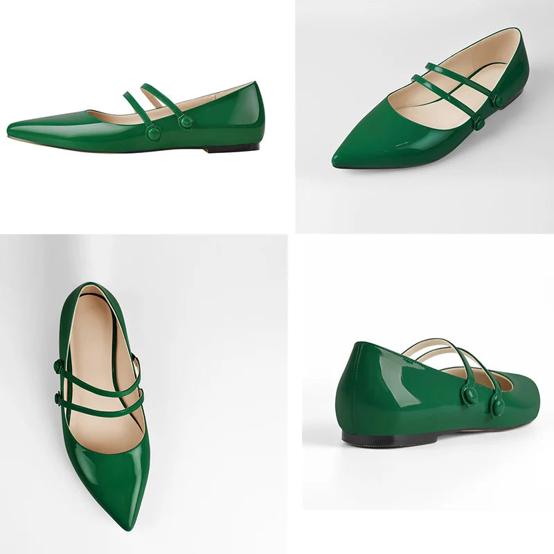 Pointed Toe Women Mary Jane Double Strap Retro Elegant Big Size Daily Flats Pumps