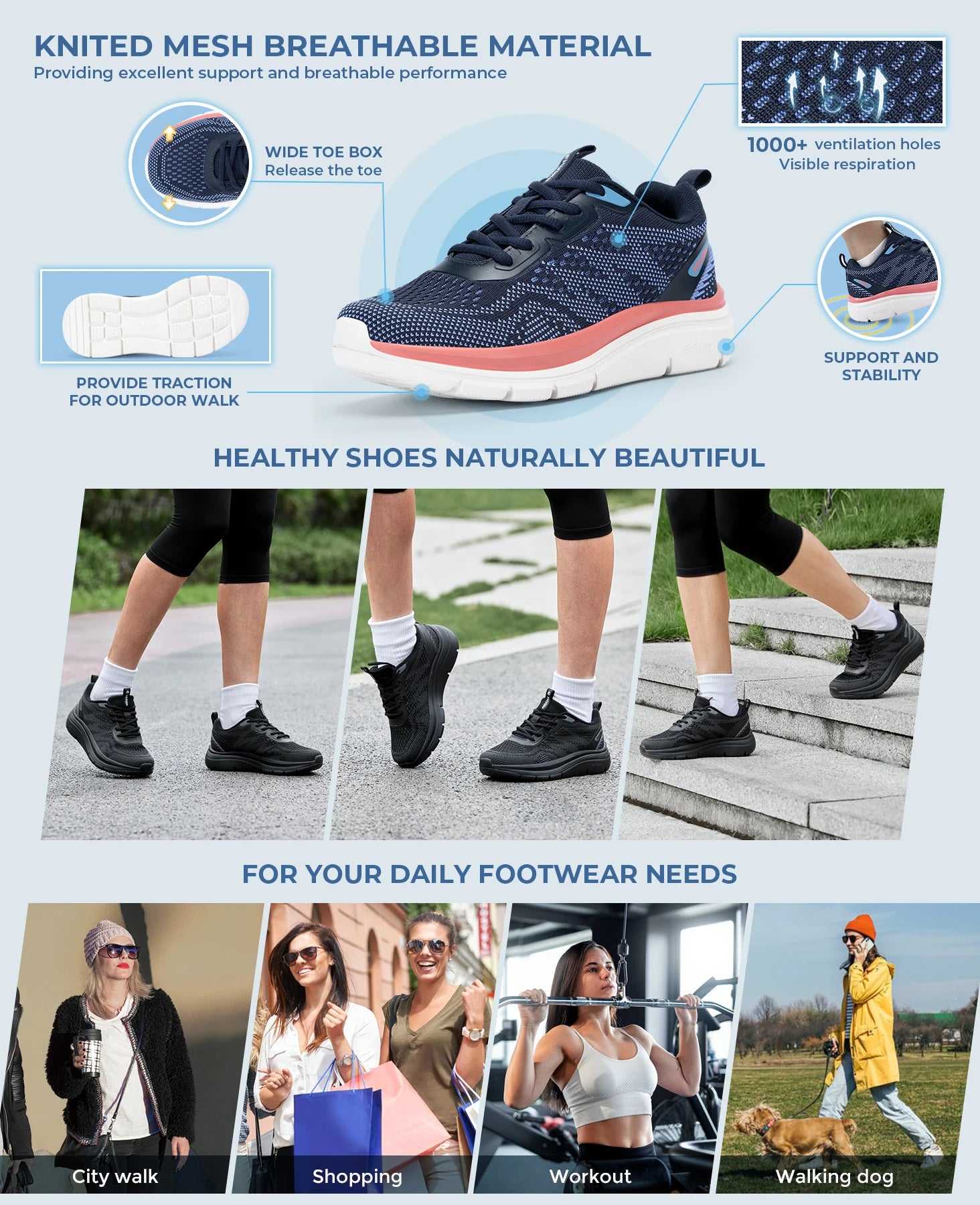 Women's Shoes Wide Width Walking Casual Shoes Thick Sole Lightweight Sneakers for Swollen Feet Relieve Toe Pain