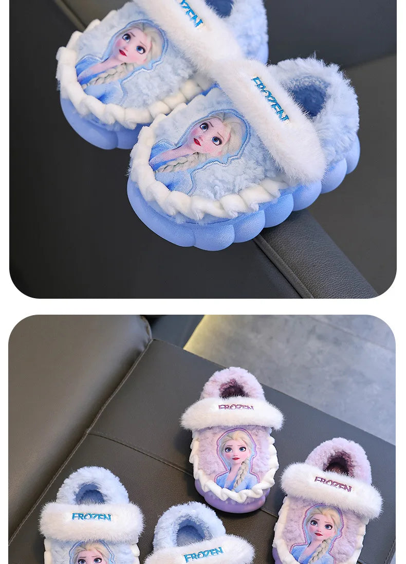 Children's Princess Elsa Winter Warm Children's Cotton Home Slippers Frozen Snow Non-Slip Slippers For Baby Girls Size 24-36