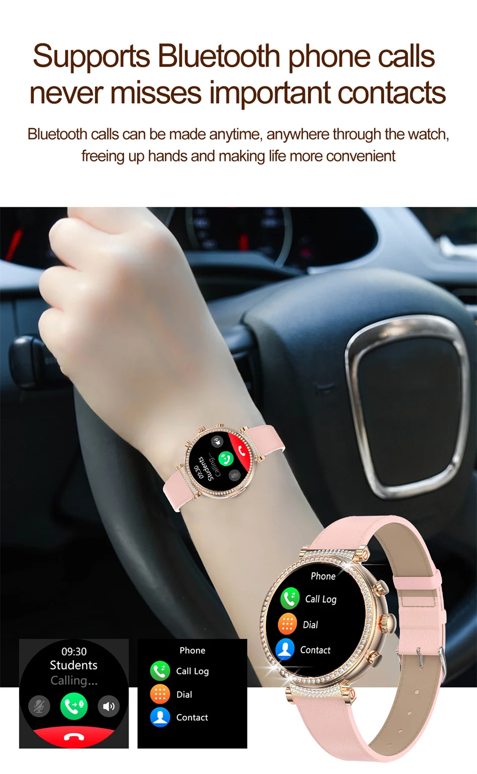Women Diamond Smart Watch ECG Women Health tracking Watch Full Touch Screen BT Call Custom dial Smartwatch Compatible with Huawei & Xiaomi IOS