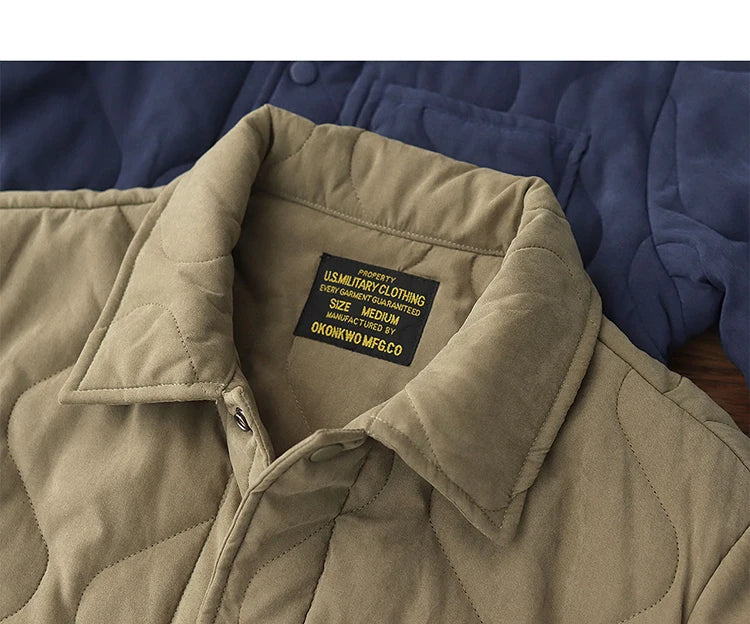 Winter New American Retro Langarm Revers Baumwolle gepolsterte Cargojacke Herren Einfacher dicker Innenliner Lässiger Mantel mit mehreren Taschen