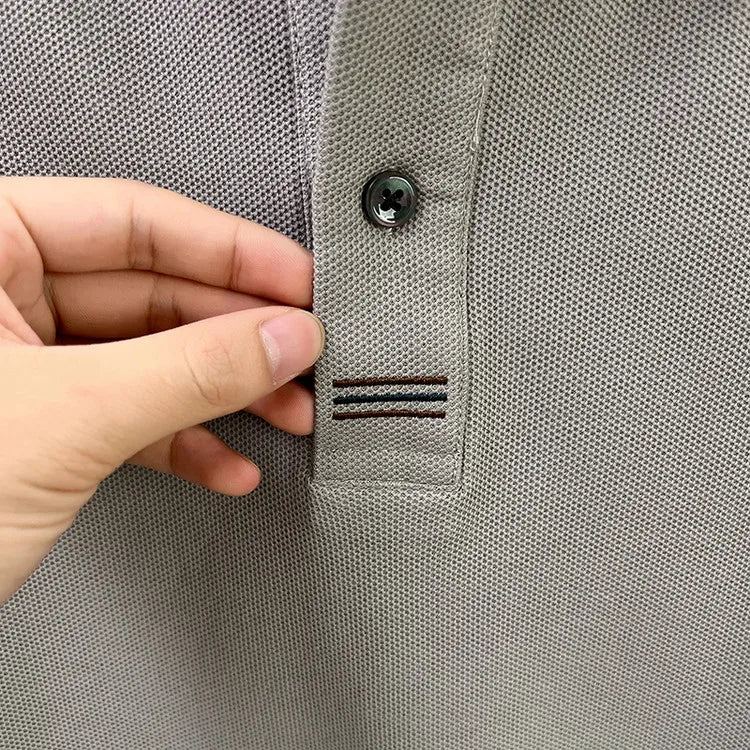 Men's Autumn 100% Breathable Cotton, Long-Sleeve Polo Shirt - Classic Cotton Collared T-Shirt With Business Casual Design