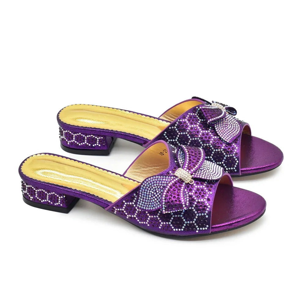 Women Bow Pumps Decorated with Rhinestone Slip-On Peep Toe Low Heels Ladies Dress Party Shoes for Bride's Wedding