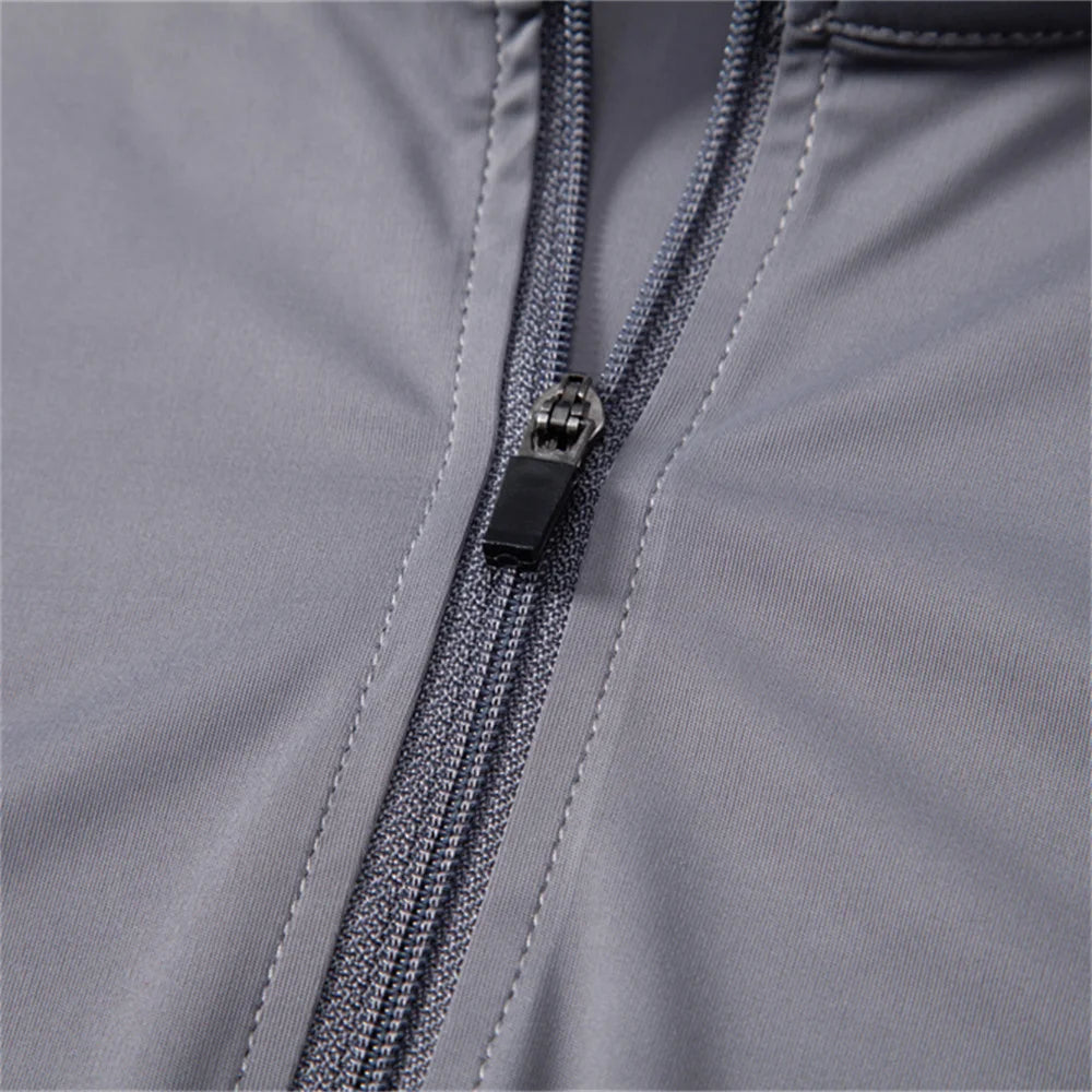 Men's UPF100+ Sun Protection Long Sleeve Shirt Solid Colour Zipper Outdoor Shirts Stand Collar Quick Dry T-Shirts