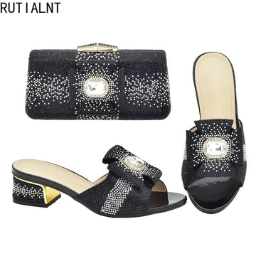 2025 Italian Shoes and Bags Matching Set with Rhinestone Bride Wedding Set African Party Shoes for Women