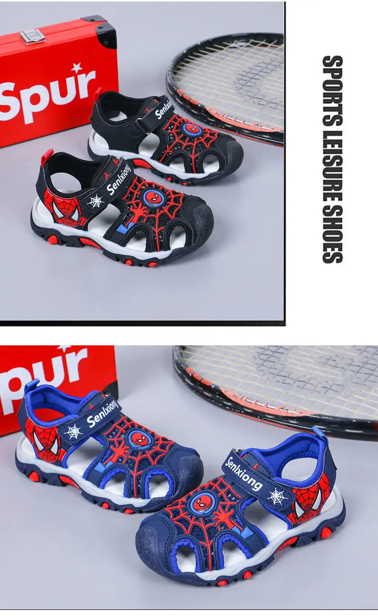 Children Sandals Male Summer Sandals Student Open Peep Toe Cartoon Beach Anti slip Soft Sole Black Blue Shoes Size 26-35